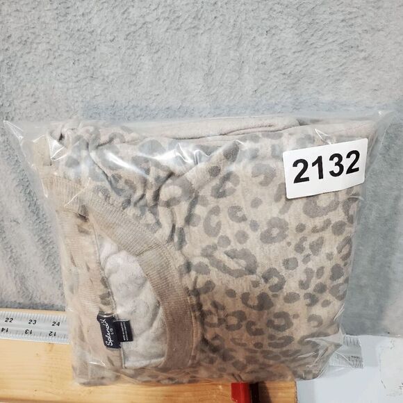 Splendid PJ Set Womens Large Tan Leopard Print Terry Knit Round Neck Pullover - Picture 11 of 11